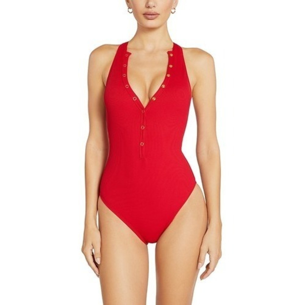 Robin Piccone Amy Ribbed NWT One Piece Swimsuit Red size 8 NEw (MSRP:$178)